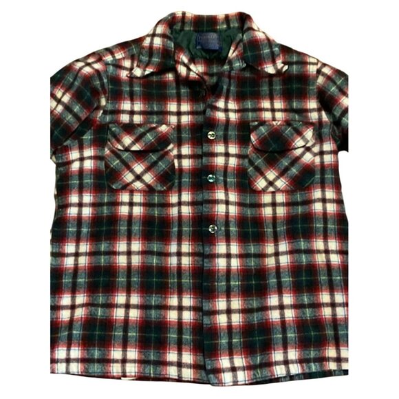 Vtg Pendleton Board Shirt L Virgin Wool Plaid Loop Collar Long Sleeve Shacket - Picture 2 of 4